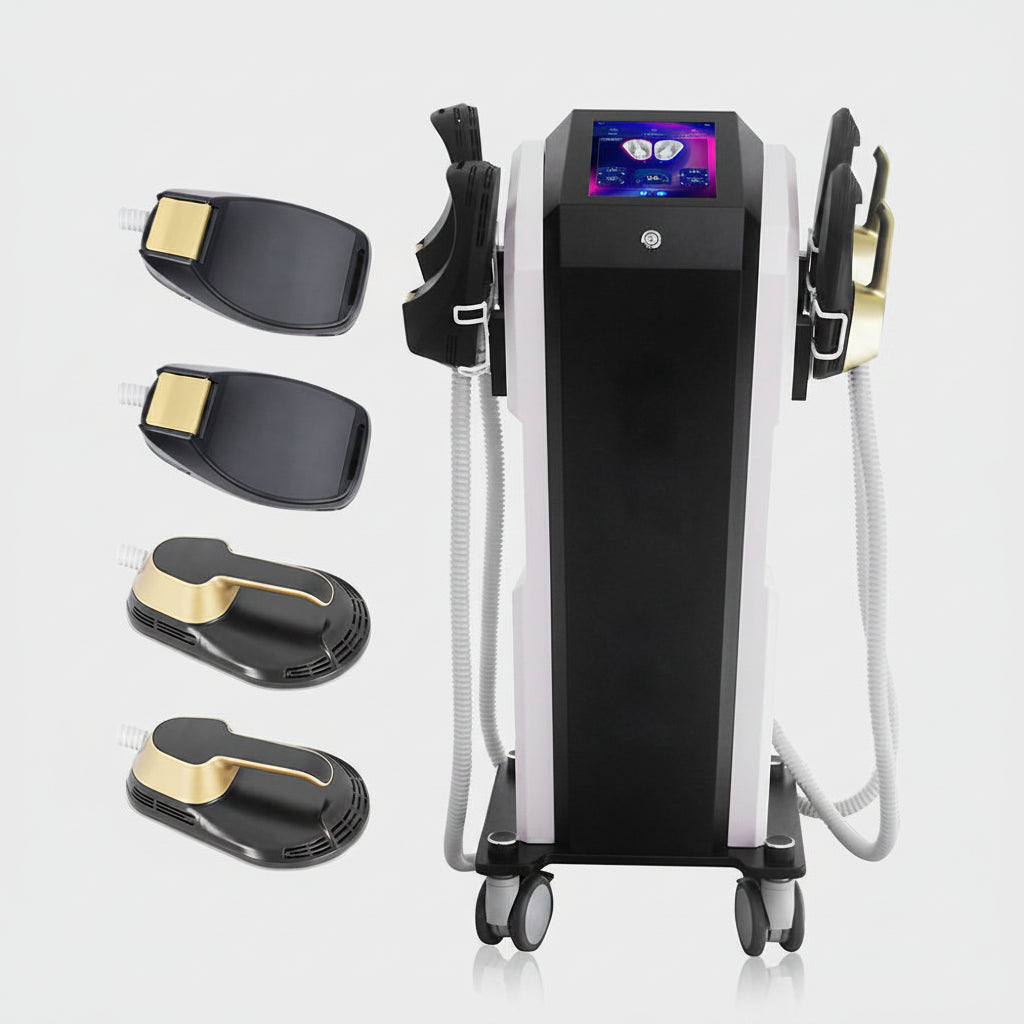 EMSzero fat reduction treatment device featuring a sleek design with multiple treatment pads, used for non-invasive fat loss and muscle toning, displayed on a clean surface.