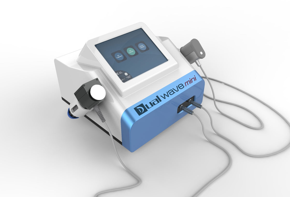 Dual Wave Mini professional electromagnetic and pneumatic shockwave therapy machine front view for ED cellulite and pain relief