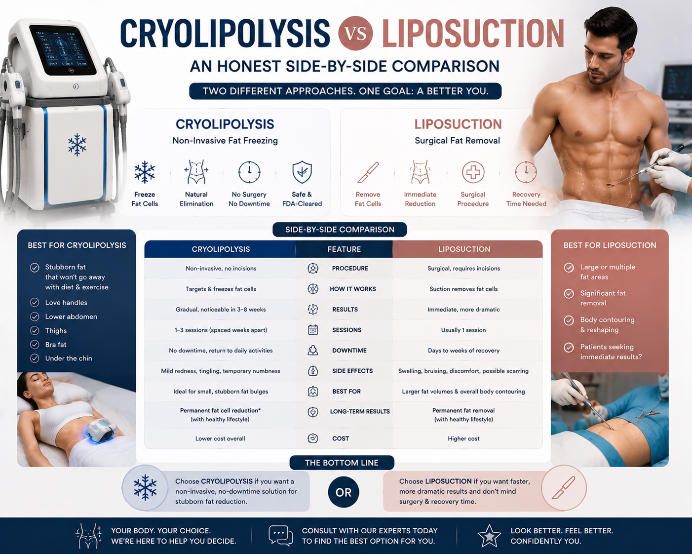 Cryolipolysis vs Liposuction: An Honest Side-by-Side Comparison