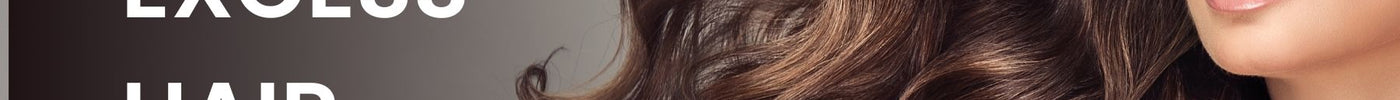 Woman with long hair and text "Managing Excess Hair Growth."
