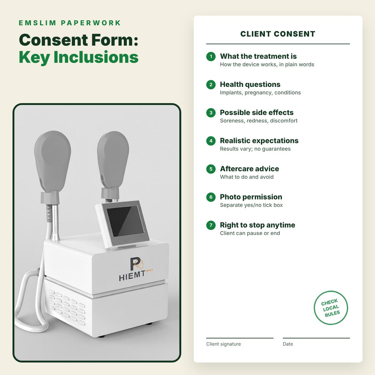 EMSlim Consent Form Guidelines: Key Inclusions