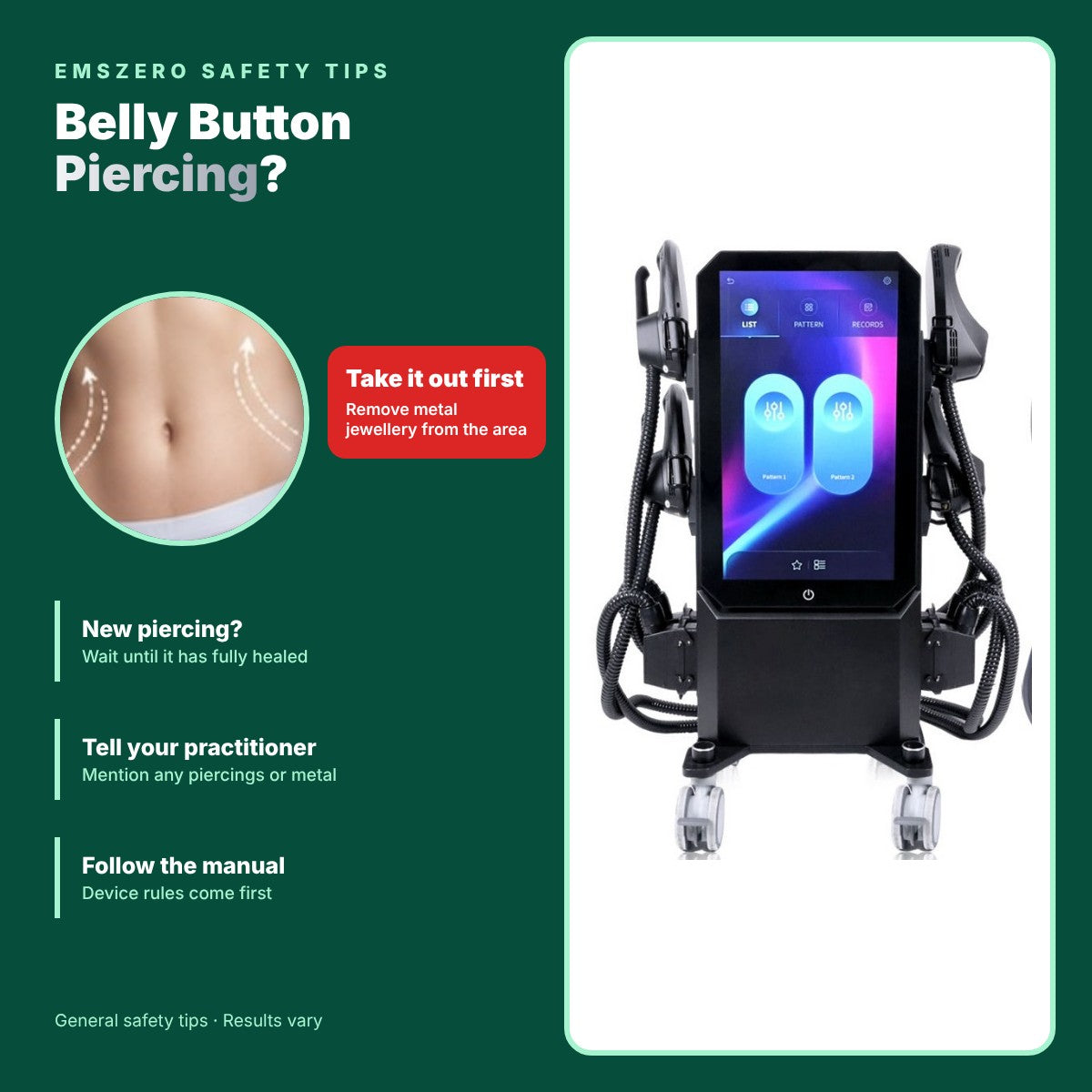 EMSzero with Belly Button Piercing: Safety Tips