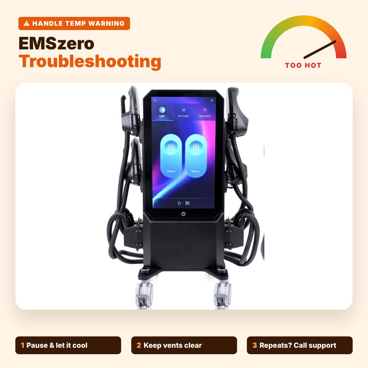 EMSzero Troubleshooting Guide: Handle Temp Warning