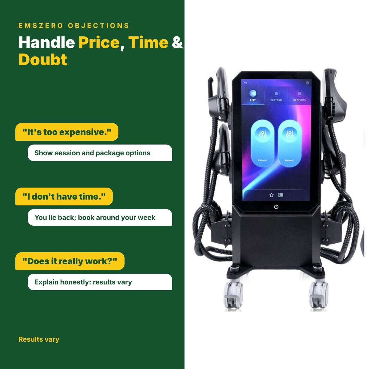 EMSzero Objection Handling: Price, Time, and Doubt Mastery