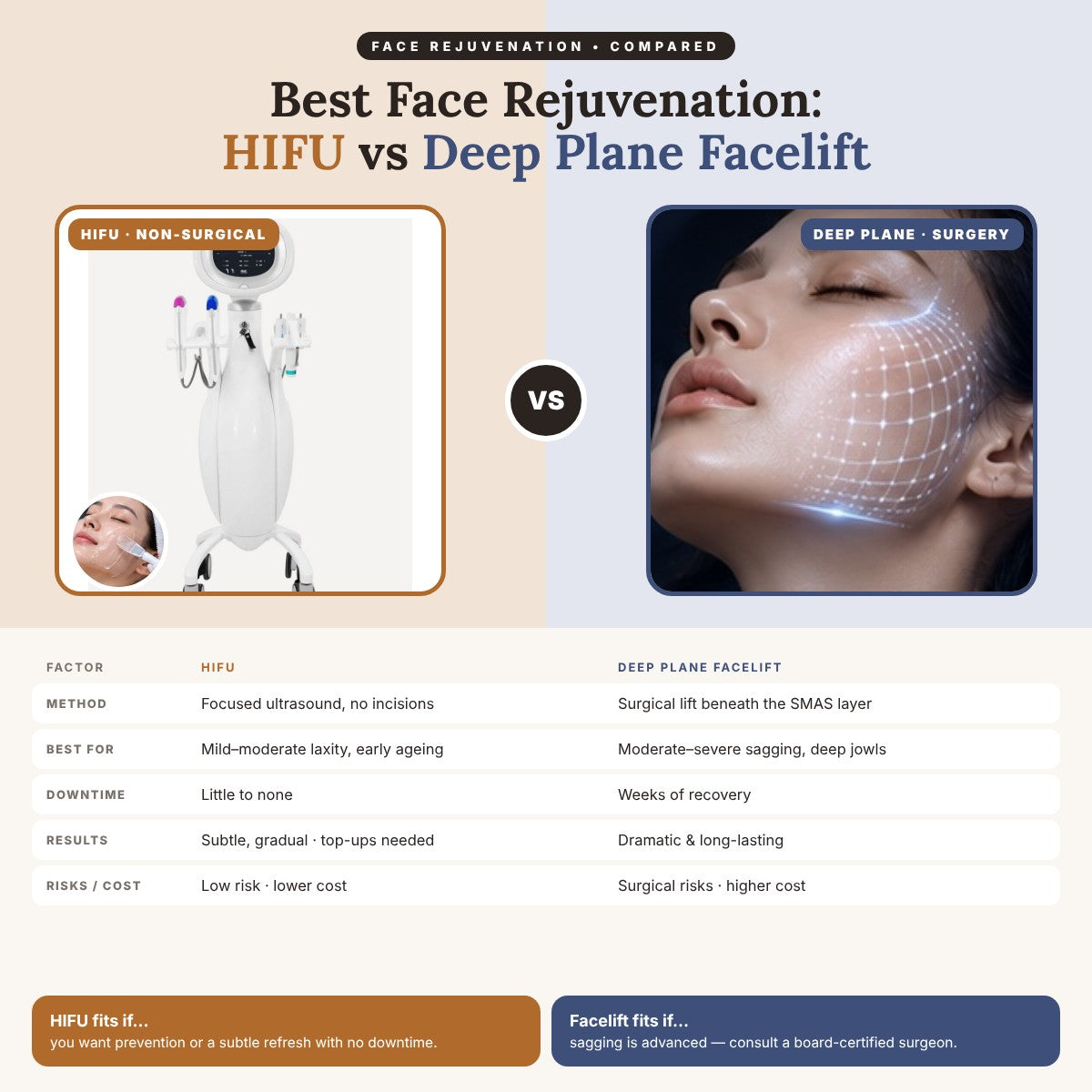 Best Face Rejuvenation: HIFU vs Deep Plane Facelift