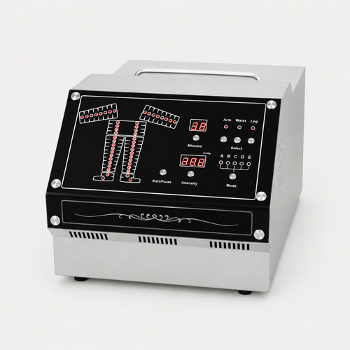 a Pressotherapy machine image with main title and subtitle