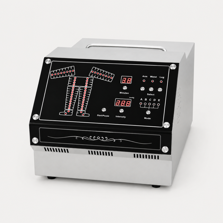 a Pressotherapy machine image with main title and subtitle
