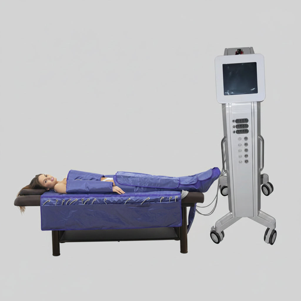 3-in-1 fat reduction and lymphatic drainage system, combining infrared, EMS, and therapeutic technologies for body contouring and detox.