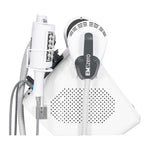 White medical device with black text on a white background