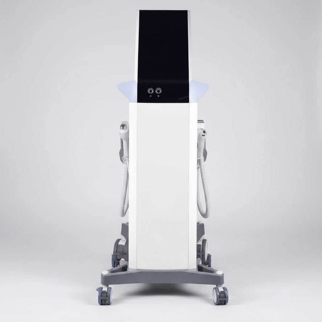 An EMS sculpting device used for body contouring and muscle toning, delivering electromagnetic pulses to stimulate muscles.