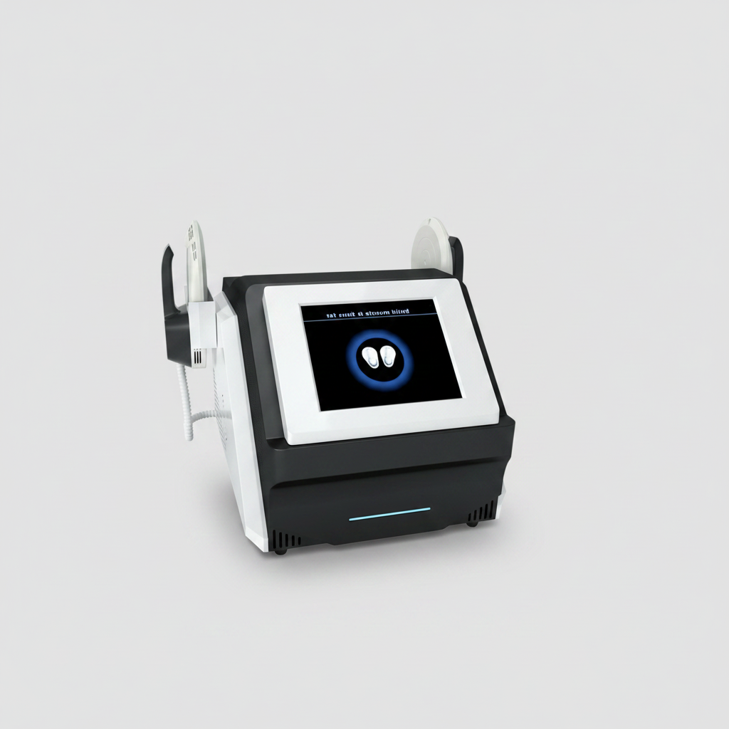 Wikbeauty configurable EMSlim machine shown with its treatment applicators