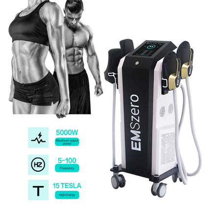 EMSzero aesthetic device designed for body contouring and muscle toning, featuring a compact and modern design with treatment pads for non-invasive fat reduction, placed on a neutral background.