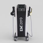 EMSzero muscle toning device with a modern design, equipped with treatment pads for non-invasive muscle stimulation and body contouring, placed on a neutral background.