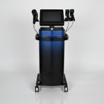 Morpheus 8 medical device for skin rejuvenation, featuring a black and blue body with a screen, placed on a white background.