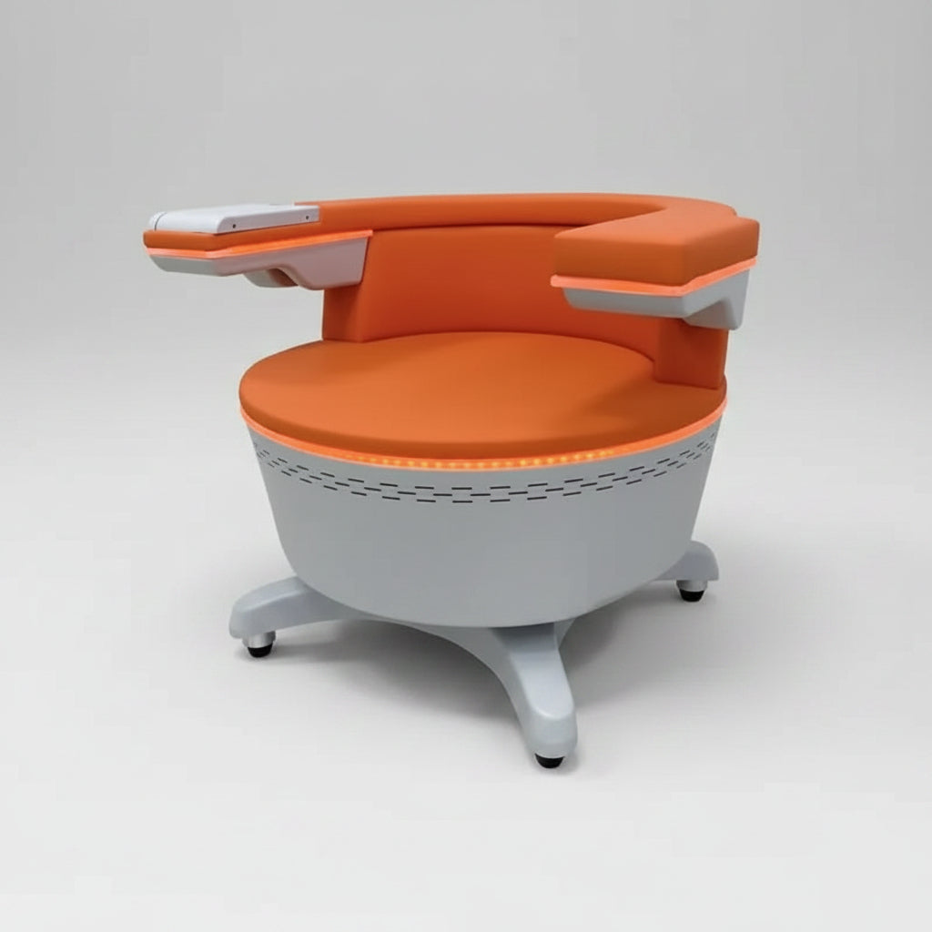 Pelvic floor muscle strengthening device, designed for non-invasive therapy to enhance pelvic health, featuring ergonomic seating and advanced stimulation technology.