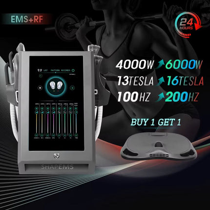 Tone and sculpt your body with the EMSLIM HIEMT RF fat burning machine, using advanced technology for effective muscle toning and fat reduction.