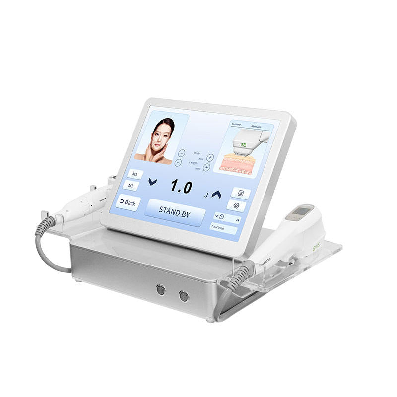 Wikbeauty Thermal Face Lift probe depth specifications showing P1.5mm superficial, P3.0mm mid-depth, P4.5mm deep layer targeting for complete facial rejuvenation