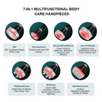 Touchscreen interface displaying treatment time, energy settings, suction controls, and adjustable parameters for the multifunctional beauty machine.
