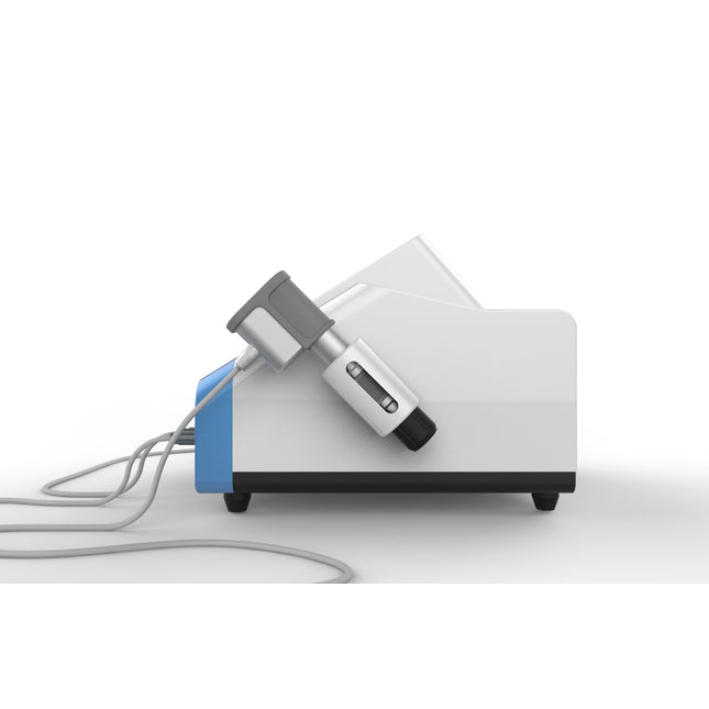 Electromagnetic shockwave handle with 7 different sized treatment heads including 2 ED therapy heads for Dual Wave Mini