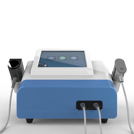 Clinical shockwave therapy treatment session using Dual Wave Mini compact ESWT machine for pain relief and rehabilitation