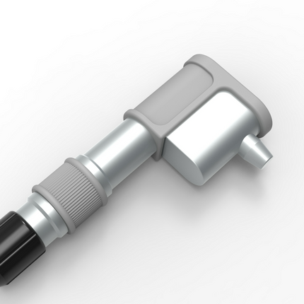Metal tool with a black component on a white background