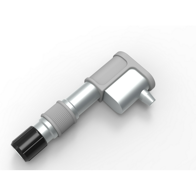 Metal tool with a black component on a white background