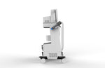A white and black medical imaging machine on a wheeled cart with a monitor and attached probe, shown against a plain white background.