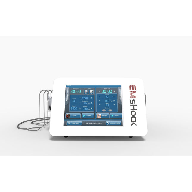 EMSHOCK professional EMS and radial shockwave therapy machine front view for physiotherapy pain relief and ED treatment