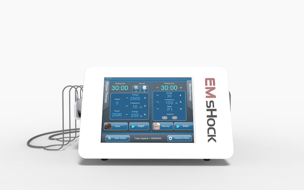 EMSHOCK professional EMS and radial shockwave therapy machine front view for physiotherapy pain relief and ED treatment