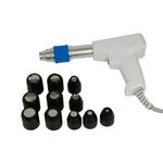 Side view of ESWT KP B compact pneumatic shockwave therapy machine showing premium clinical design