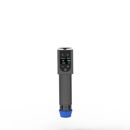 ESWT PRO digital shockwave handle with real time frequency energy adjustment and temperature impact counter display