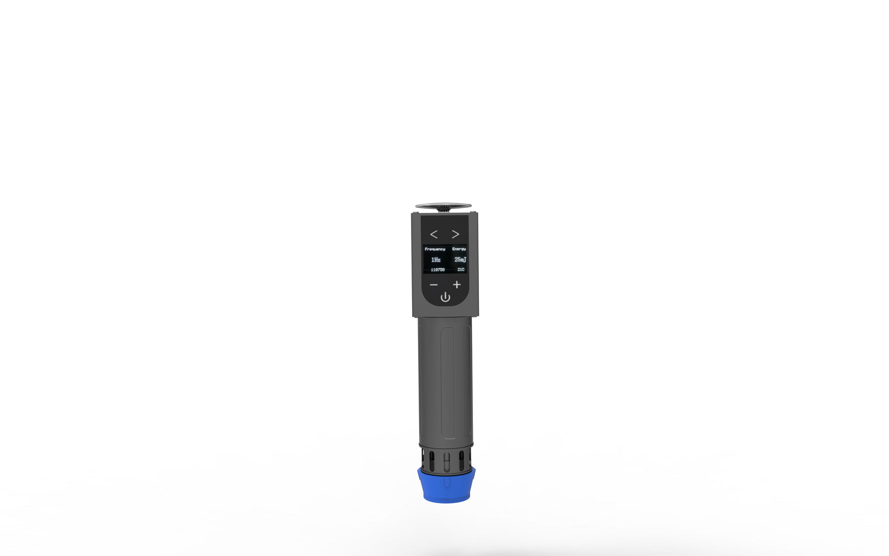 ESWT PRO digital shockwave handle with real time frequency energy adjustment and temperature impact counter display