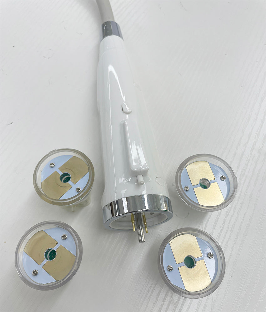 Four replacement microneedling needle cartridges individually enclosed in blue-tinted protective pouches.