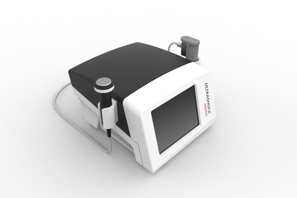 Ultrashock Master 2 in 1 pneumatic shockwave and ultrasound therapy machine front view in premium aluminium flight case