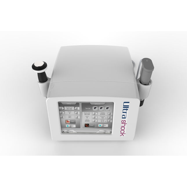 Ultrashock 2 in 1 pneumatic shockwave and ultrasound therapy machine front view for physiotherapy and pain relief