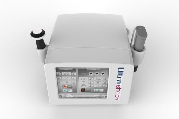 Ultrashock 2 in 1 pneumatic shockwave and ultrasound therapy machine front view for physiotherapy and pain relief