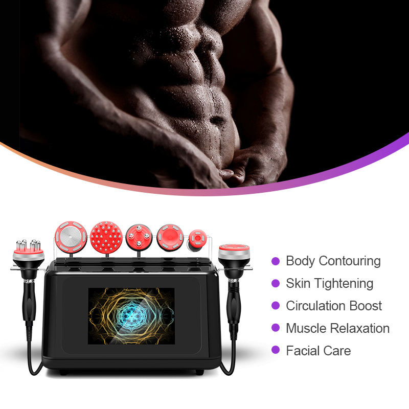 Wikbeauty 7-in-1 40K cavitation vacuum RF body sculpting machine with touchscreen and seven treatment handpieces for professional salon use.